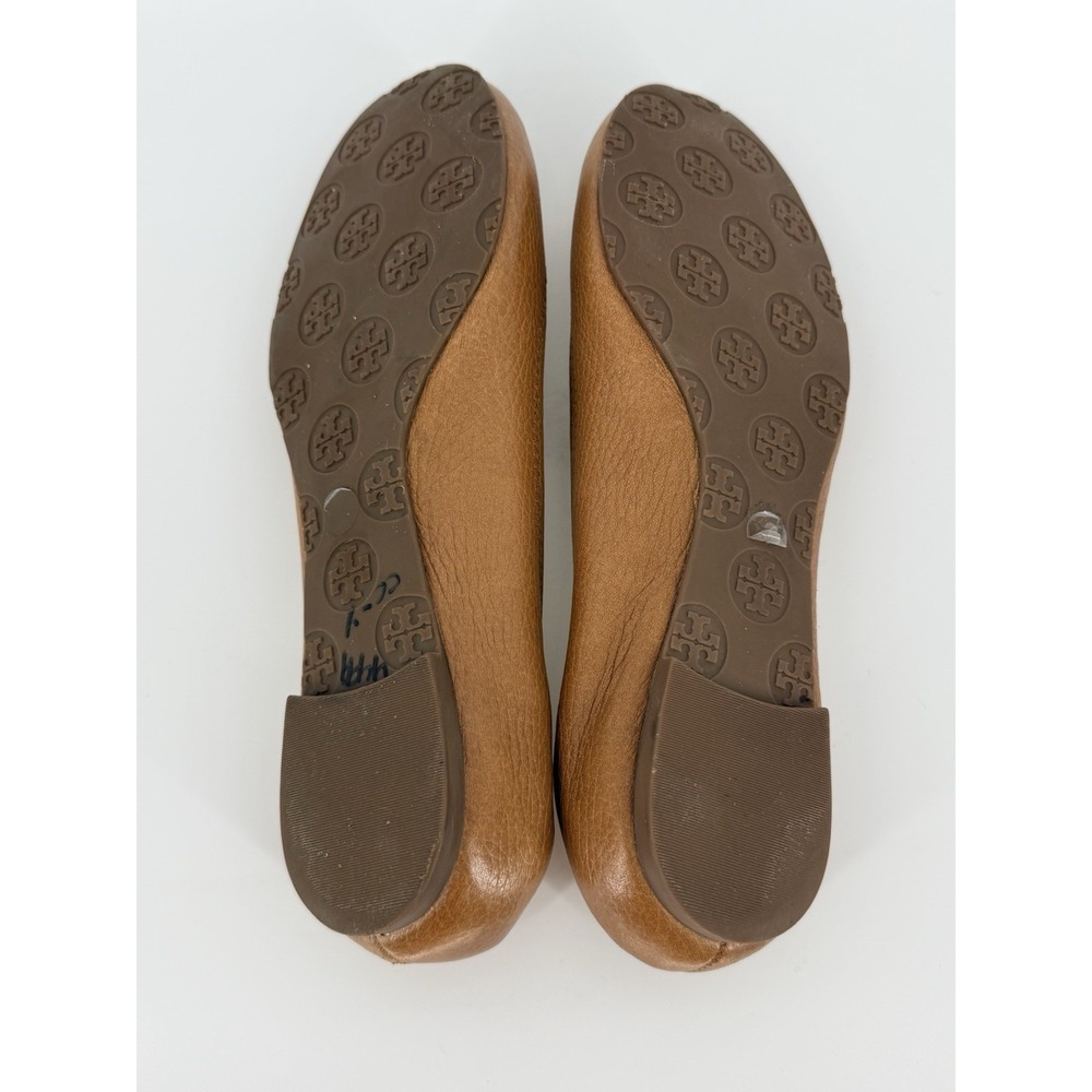 Tory Burch Reva Pebbled Leather Ballet Flats Royal Tan Camel Women Shoe Size 8M - Picture 6 of 7